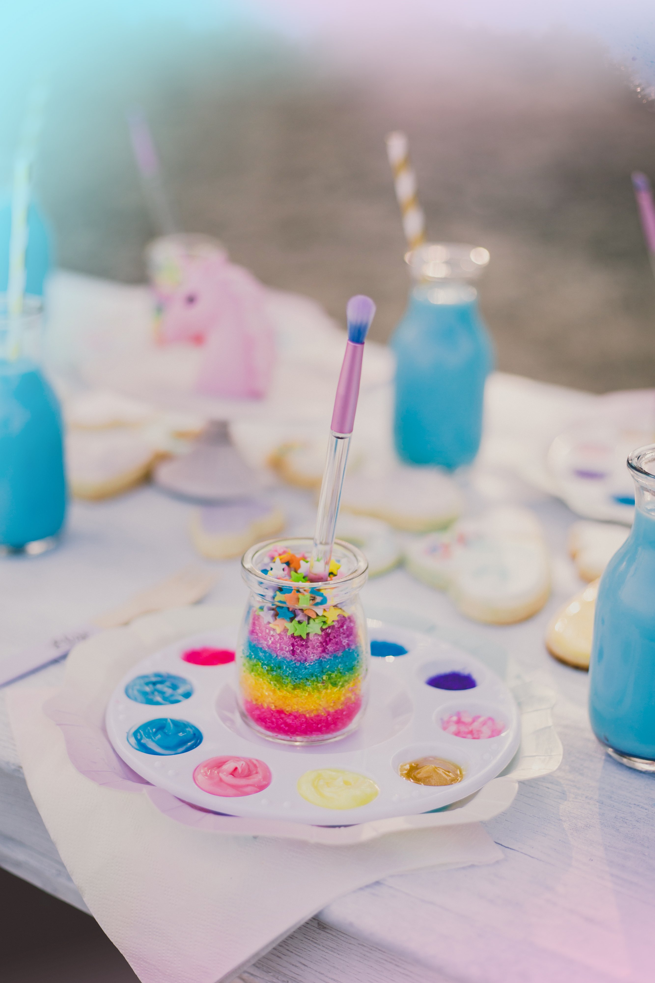 table decor for a kids birthday party themed unicorns and rainbows