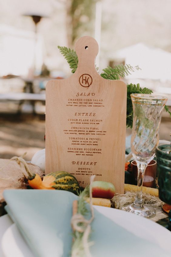 wooden cutting board menu wedding