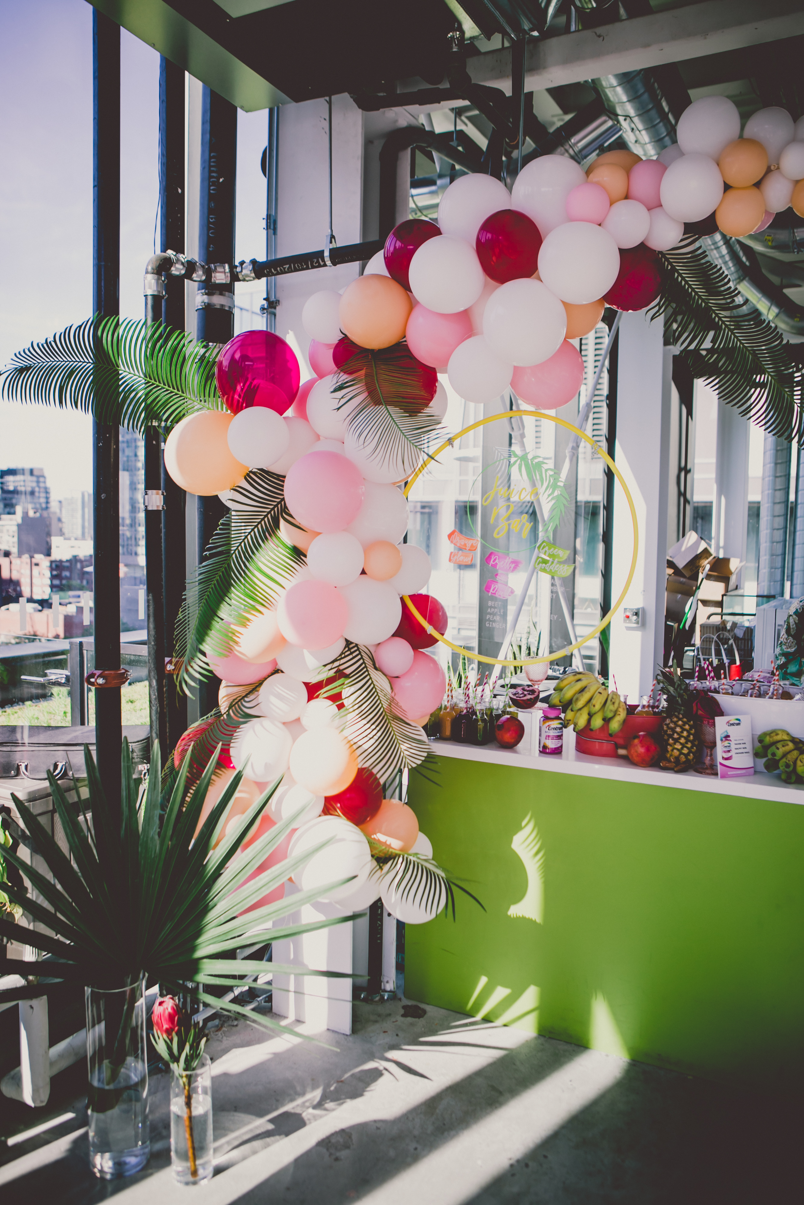 a 9 ft pink, white, coral balloon garland